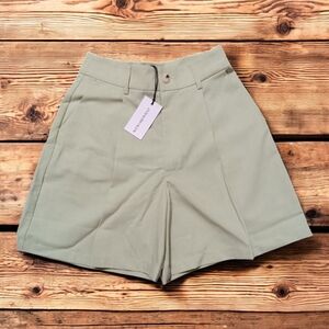 WeWoreWhat High Waist Fog Green Trouser Shorts Minimalist Design